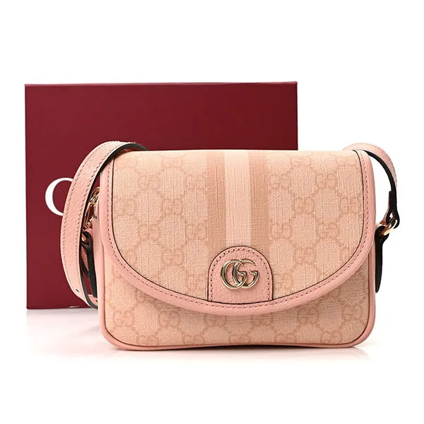 Túi Đeo Chéo Nữ Gucci GG Supreme Monogram Textured Dollar Calfskin Mini Ophidia Flap Rose Pink Màu Hồng Rose