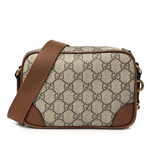 Túi Đeo Chéo Gucci Supreme Monogram Textured Calfskin Emblem Mini Crossbody Màu Be/Nâu