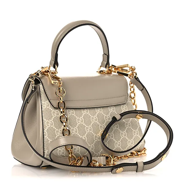 Túi Đeo Chéo Nữ Gucci GG Supreme Monogram Azalea Calfskin Mini Horsebit 1955 Top Handle Flap Bag Beige Mystic White Oatmeal Màu Be