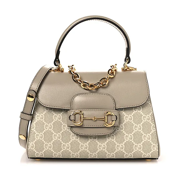 Túi Đeo Chéo Nữ Gucci GG Supreme Monogram Azalea Calfskin Mini Horsebit 1955 Top Handle Flap Bag Beige Mystic White Oatmeal Màu Be