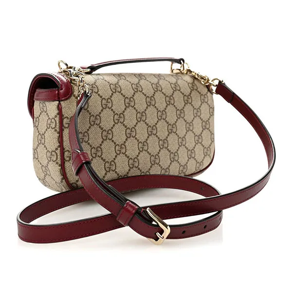 Túi Đeo Chéo Nữ Gucci GG Supreme Monogram Horsebit 1955 Small Soft Top Handle Shoulder Bag Beige/ Dark Red Màu Be Đỏ