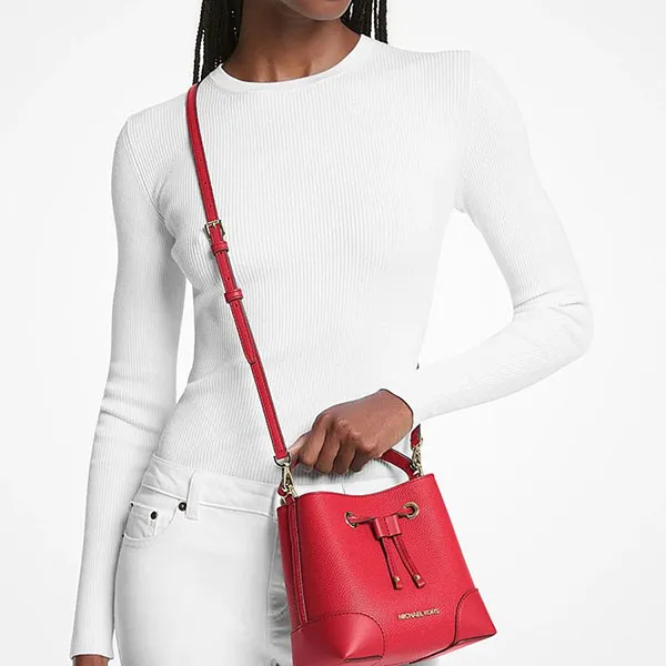 Túi Đeo Chéo Nữ Michael Kors MK Mercer Small Pebbled Leather Bucket Bag 35R3GM9M1L Màu Đỏ