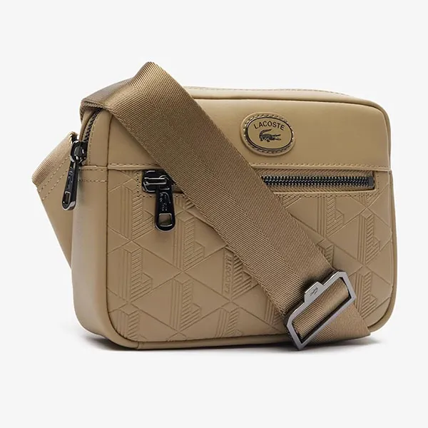 Túi Đeo Vai Nam Lacoste Men's Leather Monogram Print Shoulder Bag Màu Be