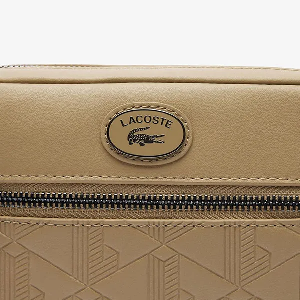 Túi Đeo Vai Nam Lacoste Men's Leather Monogram Print Shoulder Bag Màu Be