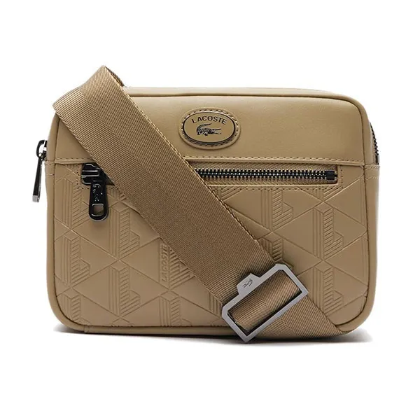 Túi Đeo Vai Nam Lacoste Men's Leather Monogram Print Shoulder Bag Màu Be