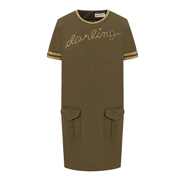Váy Liền Nữ Yves Saint Laurent YSL Cotton Dress Màu Khaki Size 38FR