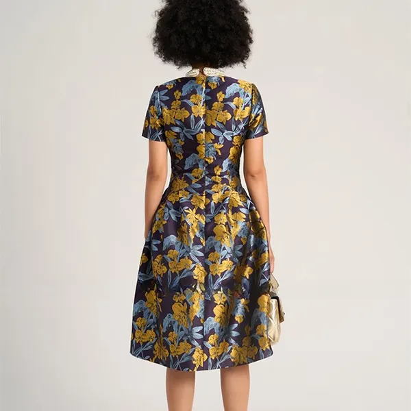 Váy Xòe Nữ F2 Fashion & Freedom Women's Brocade Dress In Blue And Yellow Colors Of Freedom D580-XV-S-0723 Màu Xanh Vàng Size S