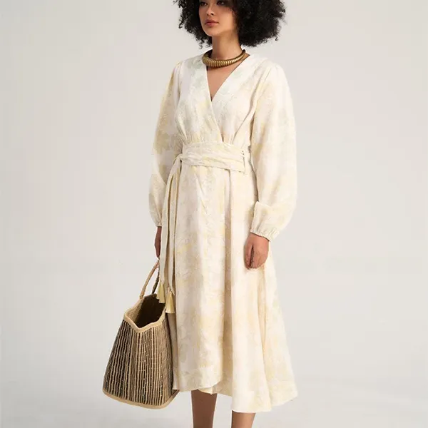 Váy Suông Nữ F2 Fashion & Freedom Women's Linen Dress In Cream With Free Flow Color Pattern D739-KHT-S-0723 Màu Kem Size S
