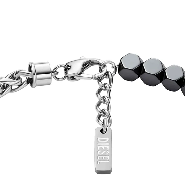 Vòng Đeo Tay Diesel Stainless Steel And Hematite Beaded Bracelet DX1647931 Màu Bạc Đen