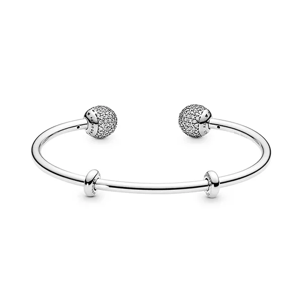 Vòng Đeo Tay Nữ Pandora Open Bangle Charm Bracelet With Clear Cubiz Ziconia 596438CZ Màu Bạc Size 16