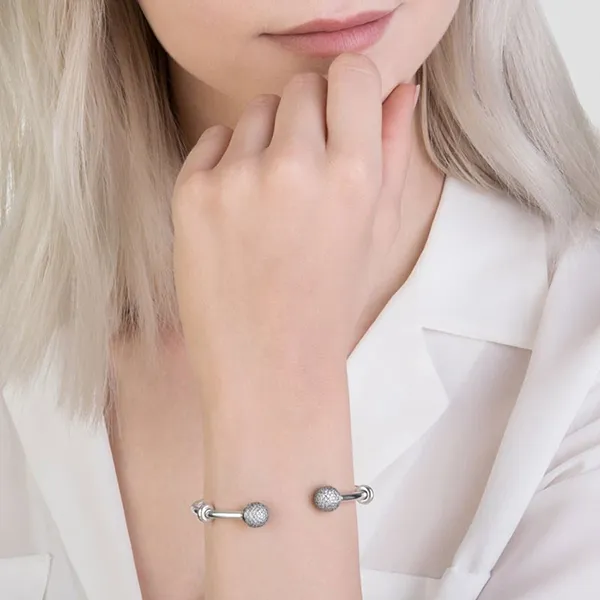 Vòng Đeo Tay Nữ Pandora Open Bangle Charm Bracelet With Clear Cubiz Ziconia 596438CZ Màu Bạc Size 16