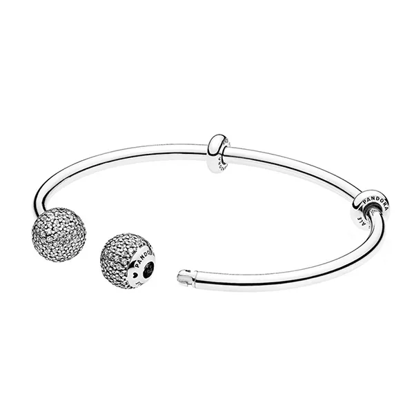 Vòng Đeo Tay Nữ Pandora Open Bangle Charm Bracelet With Clear Cubiz Ziconia 596438CZ Màu Bạc Size 16