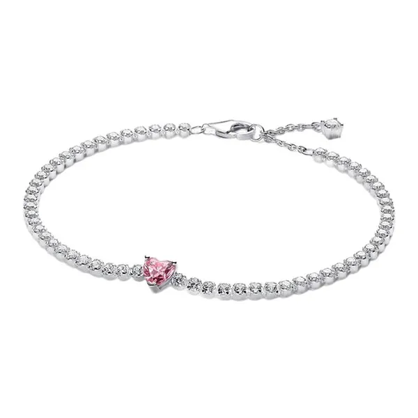 Vòng Đeo Tay Nữ Pandora Pink Sparkling Heart Tennis Bracelet 590041C03 Màu Hồng Bạc Size 16