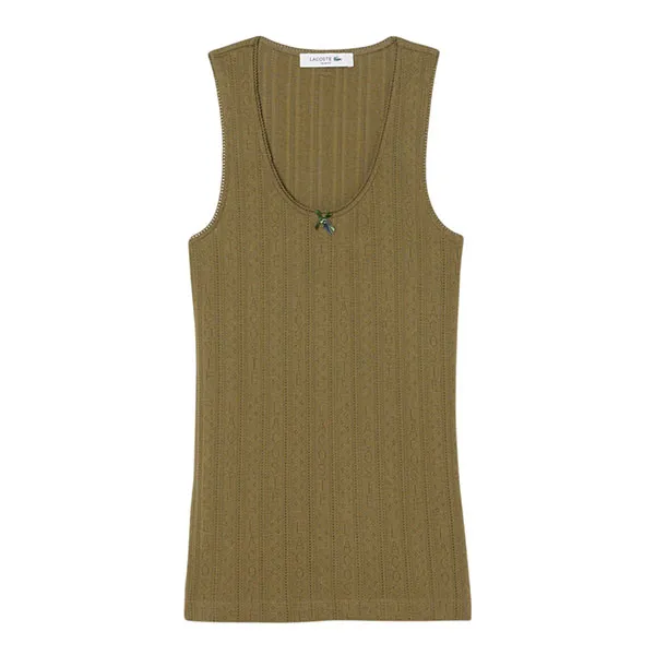 Áo Ba Lỗ Nữ Lacoste Women's Slim Fit Pointelle Knit Cotton Tank Top TF5279-51 E9F Màu Xanh Khaki Size 40