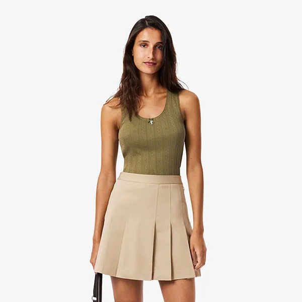 Áo Ba Lỗ Nữ Lacoste Women's Slim Fit Pointelle Knit Cotton Tank Top TF5279-51 E9F Màu Xanh Khaki Size 40