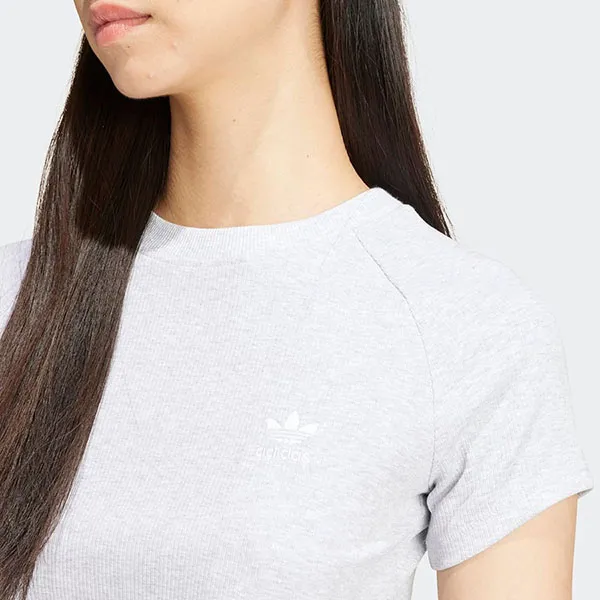 Áo Croptop Nữ Adidas Tape Waistband Tee Melange Grey IS2318 Màu Xám Nhạt Size XS