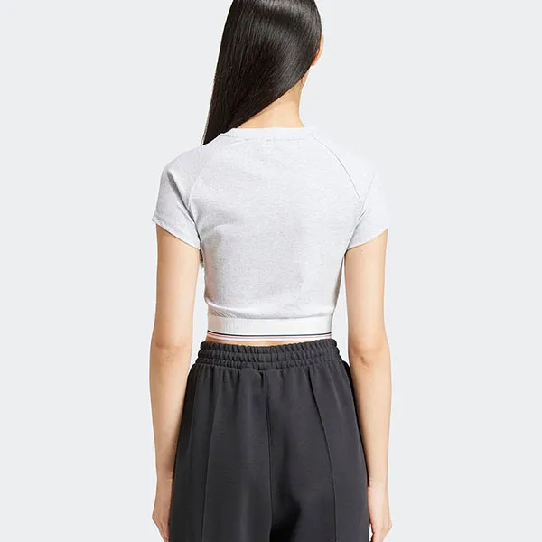 Áo Croptop Nữ Adidas Tape Waistband Tee Melange Grey IS2318 Màu Xám Nhạt Size XS