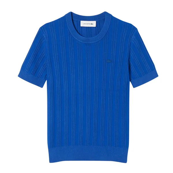 Áo Len Nữ Lacoste Women's Short Sleeve Rib Knit Sweater AF7961 51 C4X Màu Xanh Lam Size 34