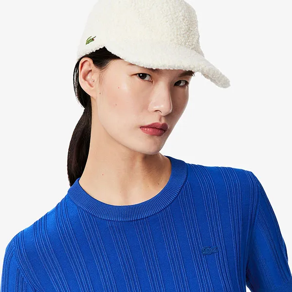 Áo Len Nữ Lacoste Women's Short Sleeve Rib Knit Sweater AF7961 51 C4X Màu Xanh Lam Size 34