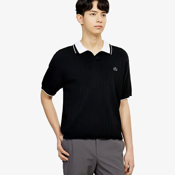 Áo Len Polo Nam Lacoste Men's Textured Sweater AH721E - 031 Màu Đen Size 3