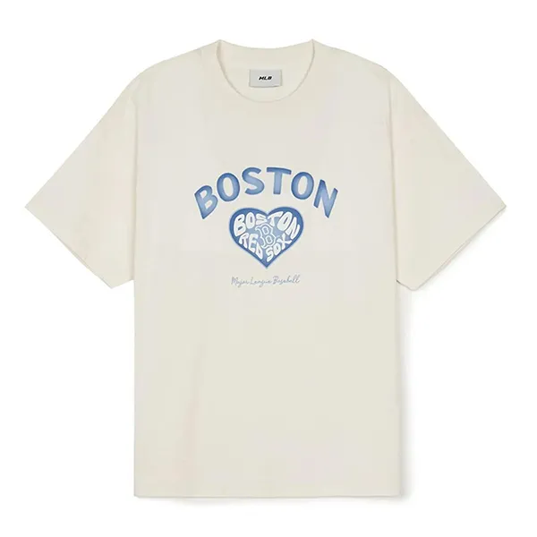 Áo Phông Nữ MLB Heart Over Fit T-Shirts Boston Red Sox 3FTSH0144-43CRS Màu Trắng Kem Size XS