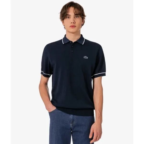 Áo Polo Len Nam Lacoste Men's Scallop Sweater AH720E - 166 Màu Xanh Navy Size 4