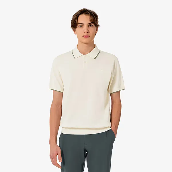 Áo Polo Len Nam Lacoste Men's Tipping Paper Short Sleeve Sweater PH744E - 056 Màu Trắng Size 4