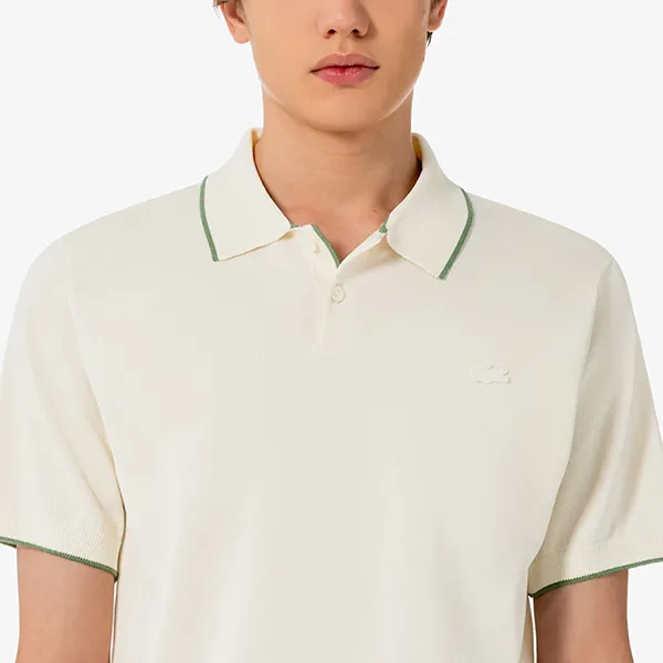 Áo Polo Len Nam Lacoste Men's Tipping Paper Short Sleeve Sweater PH744E - 056 Màu Trắng Size 4