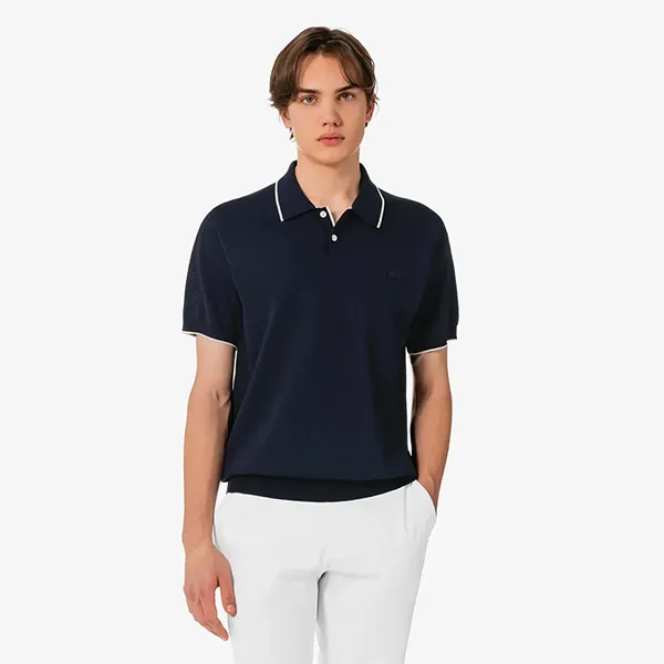 Áo Polo Len Nam Lacoste Men's Tipping Paper Short Sleeve Sweater PH744E - 166 Màu Xanh Navy Size 4