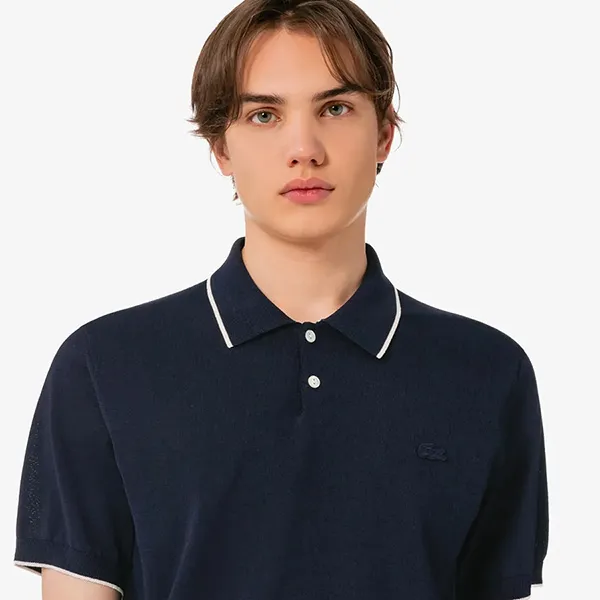 Áo Polo Len Nam Lacoste Men's Tipping Paper Short Sleeve Sweater PH744E - 166 Màu Xanh Navy Size 4