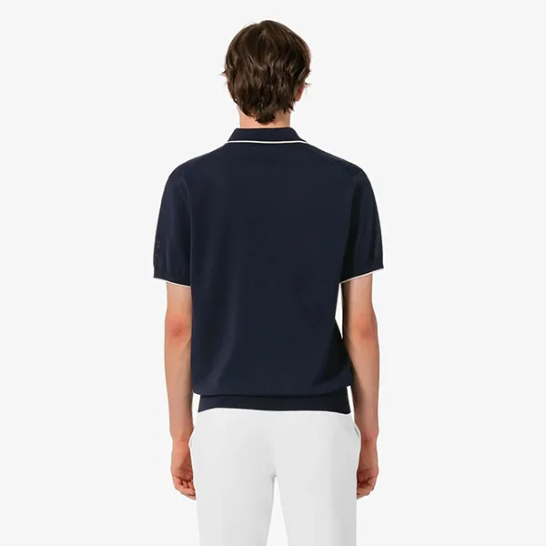 Áo Polo Len Nam Lacoste Men's Tipping Paper Short Sleeve Sweater PH744E - 166 Màu Xanh Navy Size 4