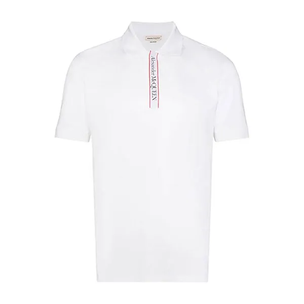 Áo Polo Nam Alexander Mcqueen Logo Tape Short Sleeve Shirt Màu Trắng Size XS
