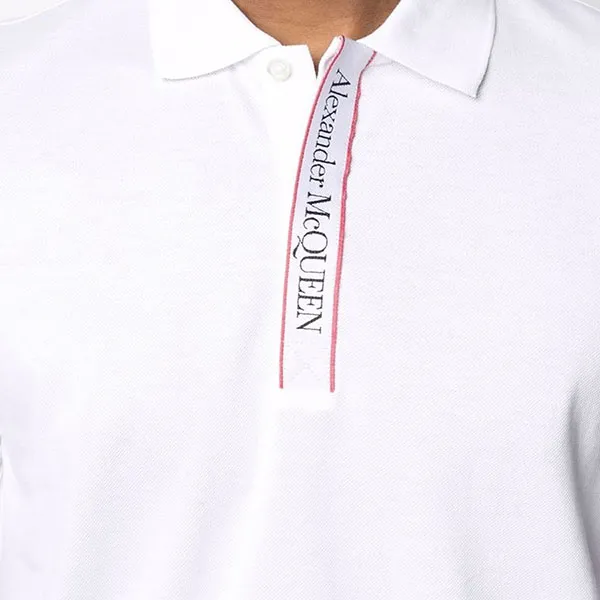 Áo Polo Nam Alexander Mcqueen Logo Tape Short Sleeve Shirt Màu Trắng Size XS