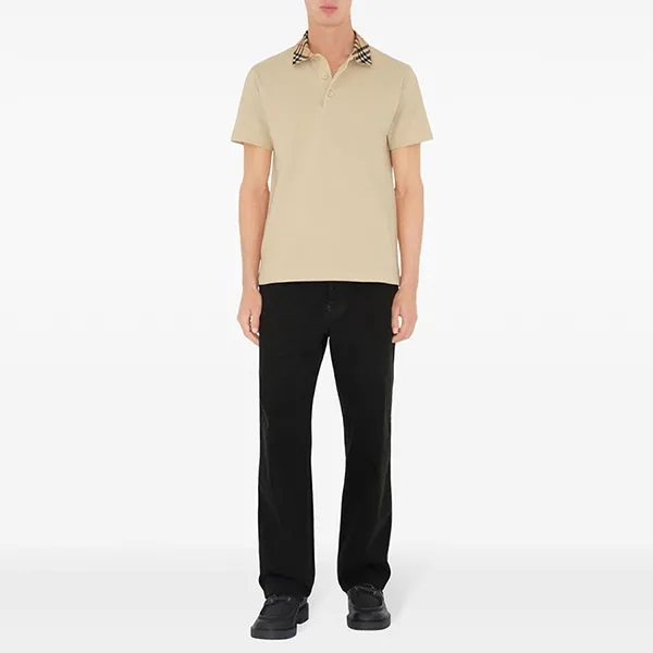Áo Polo Nam Burberry Burberry Check Collar Short Sleeved 8103864 Màu Beige Size S