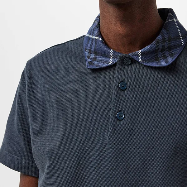 Áo Polo Nam Burberry Men's Check Short Sleeve Màu Xanh Navy Size S