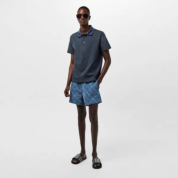 Áo Polo Nam Burberry Men's Check Short Sleeve Màu Xanh Navy Size S