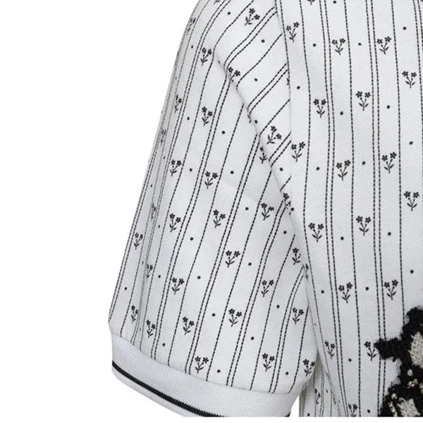 Áo Polo Nam Dolce & Gabbana D&G White Embroidered Allover Print Pique Shirt Màu Trắng Họa Tiết Size 46