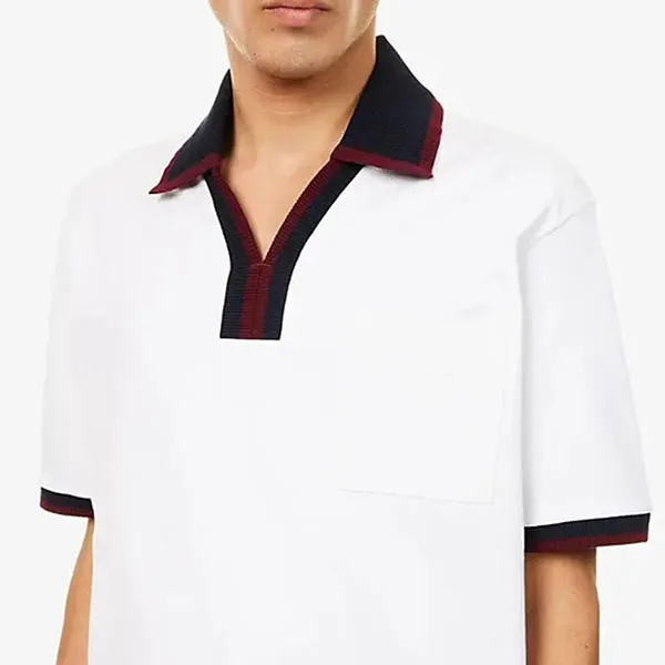Áo Polo Nam Gucci Contrast Collar Logo Embroidered Cotton Pique Shirt Màu Trắng Size XS
