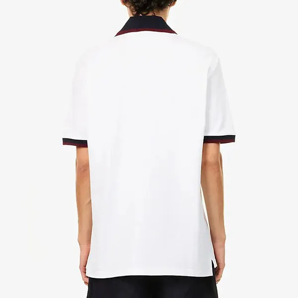 Áo Polo Nam Gucci Contrast Collar Logo Embroidered Cotton Pique Shirt Màu Trắng Size XS