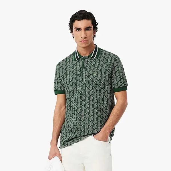 Áo Polo Nam Lacoste Classic Fit Contrast Collar Monogram Green DH1417 D1R Màu Xanh Lá Size S