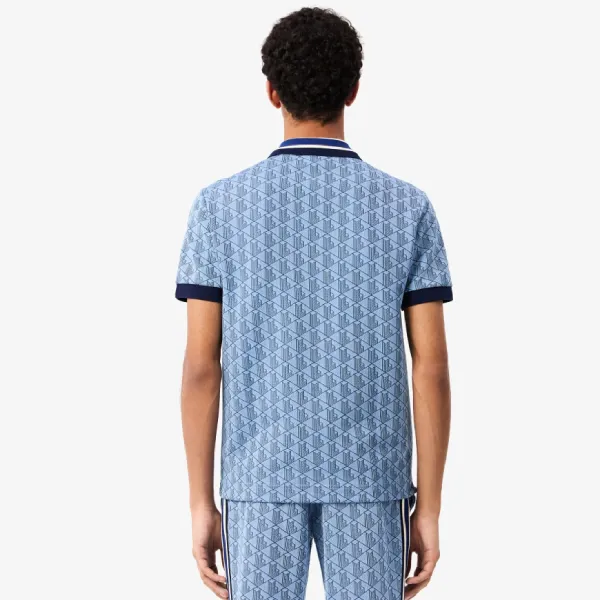 Áo Polo Nam Lacoste Classic Fit Monogram EF0151 52 001 Màu Xanh Blue Size 5