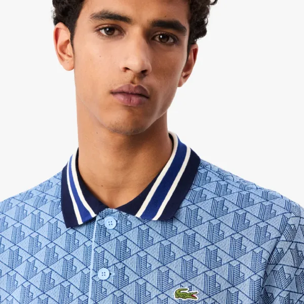 Áo Polo Nam Lacoste Classic Fit Monogram EF0151 52 001 Màu Xanh Blue Size 5