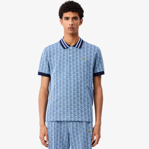 Áo Polo Nam Lacoste Classic Fit Monogram EF0151 52 001 Màu Xanh Blue Size 5
