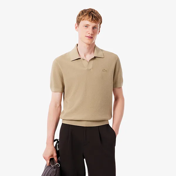 Áo Polo Nam Lacoste Cotton Blend Open Polo Collar Sweater AH5186 99 031 Màu Đen Size 2