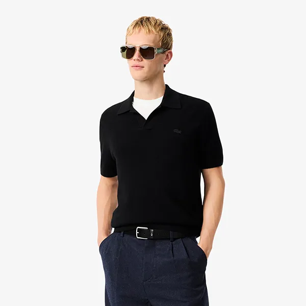 Áo Polo Nam Lacoste Cotton Blend Open Polo Collar Sweater AH5186 99 031 Màu Đen Size 2