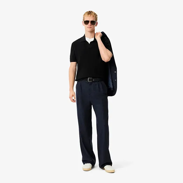 Áo Polo Nam Lacoste Cotton Blend Open Polo Collar Sweater AH5186 99 031 Màu Đen Size 2
