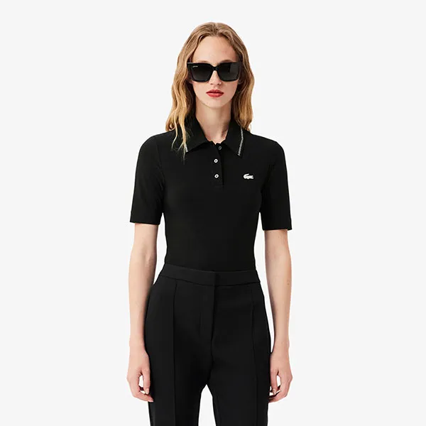 Áo Polo Nữ Lacoste Women's L.12.D Slim Fit Diamanté Pop Polo DF6262 51 031 Màu Đen Size 36