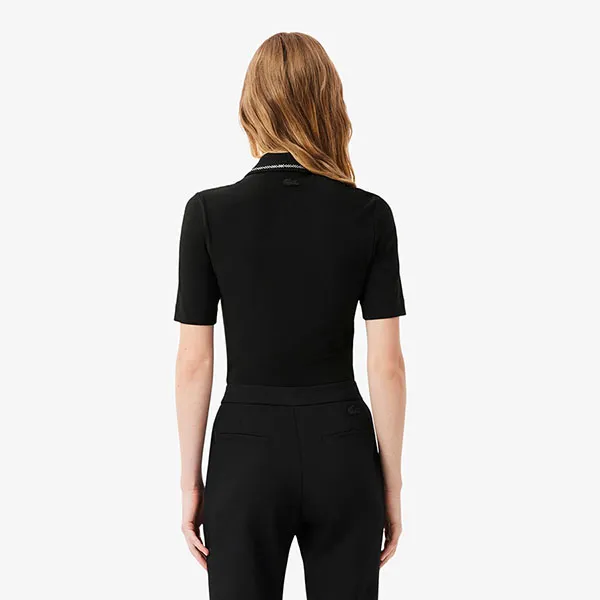 Áo Polo Nữ Lacoste Women's L.12.D Slim Fit Diamanté Pop Polo DF6262 51 031 Màu Đen Size 36