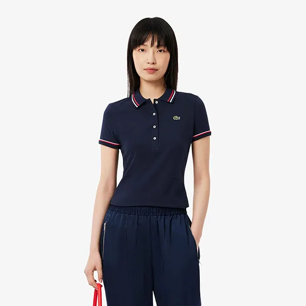 Áo Polo Nữ Lacoste Women's L.12.D Slim Fit Jersey Polo DF9599 55G GWI Màu Xanh Navy Size 34