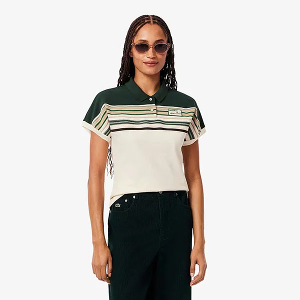 Áo Polo Nữ Lacoste Women's Made In France Slim Fit Striped Polo PH5291 51 PIB Màu Trắng Size 36